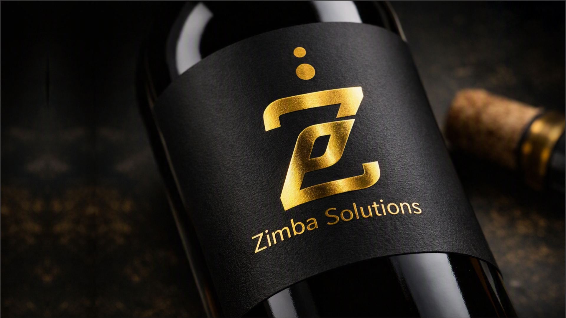 Etichetă de vin cu logo aplicat în folio auriu pe carton negru mat